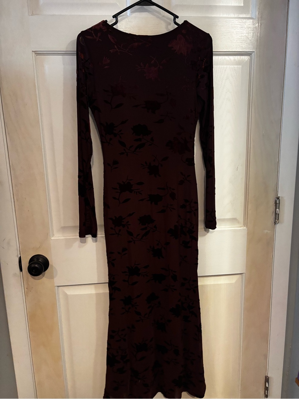 Elegant Long-Sleeve Floral Maxi Dress in Wine